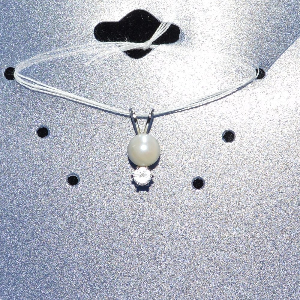 White Pearl with White Rhinestone Necklace Charm